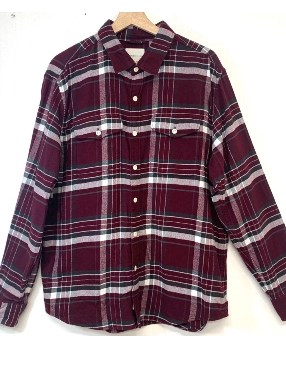 American Eagle Outfitters Burgundy and White Plaid Jean-Style Jacket size xl
